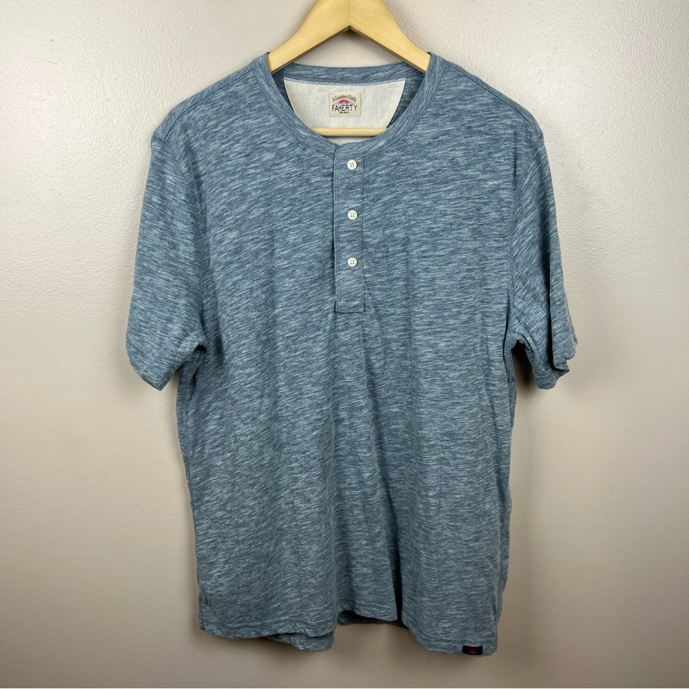 Faherty Henley T-shirt Mens Large? Heathered Blue Short Sleeve Cotton Blend